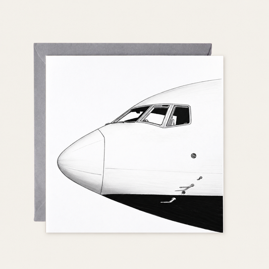 Boeing 777 nose greeting card with grey envelope