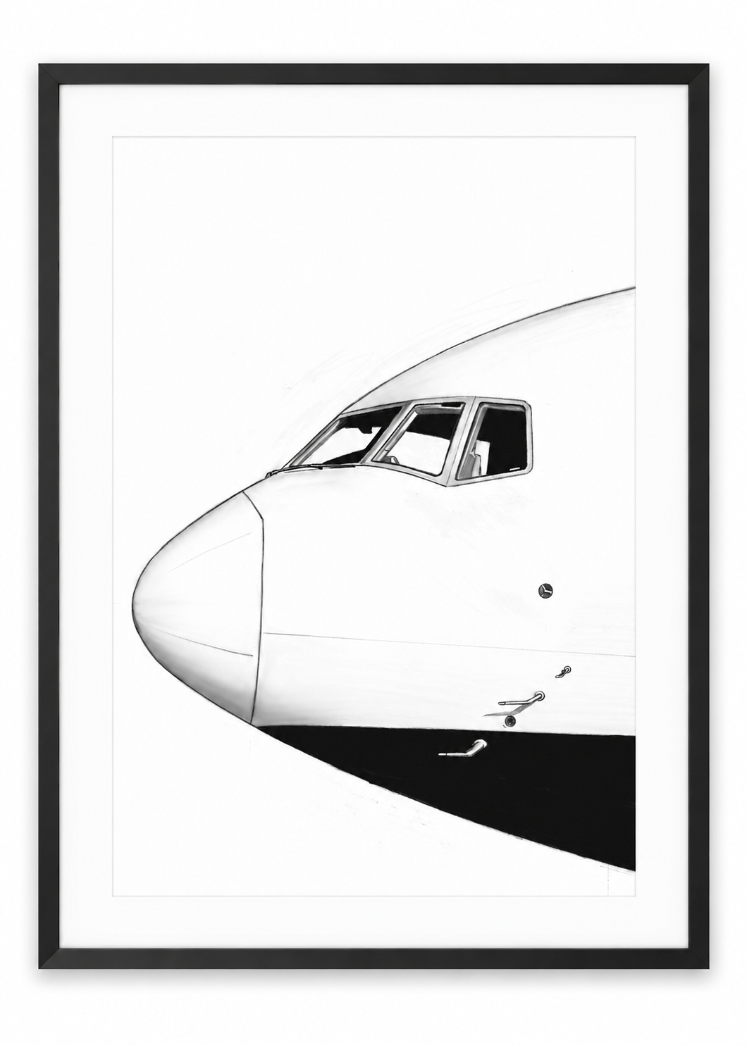 Boeing 777 Nose Study Fine Art Print with white mount and black frame