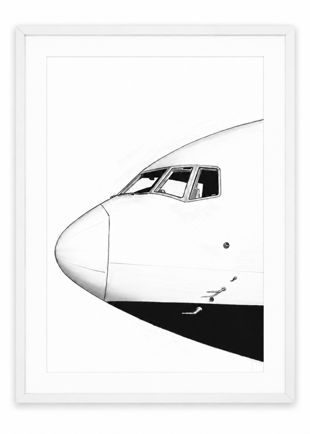 Boeing 777 Nose Study Fine Art Print with white mount and white frame