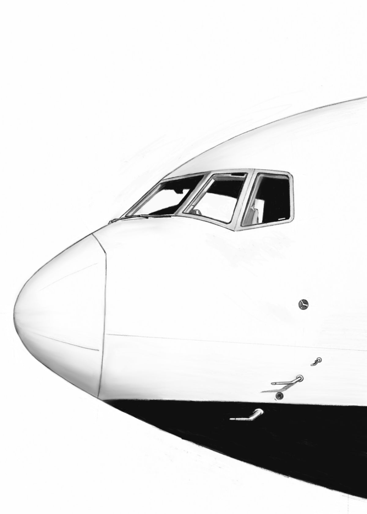 Boeing 777 nose and cockpit monochrome fine art print by Skip Khangurra