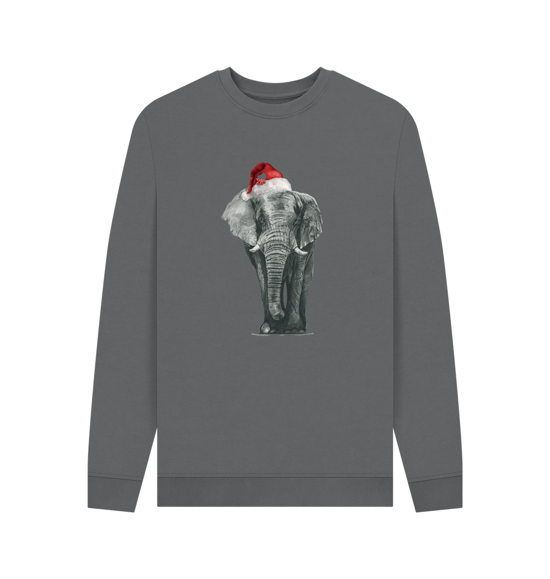 Slate Grey Men's Crew Neck Festive Elephant Sweater Certified Organic Cotton