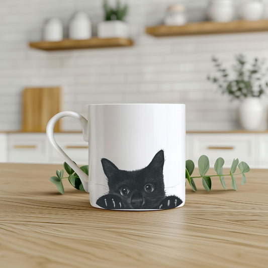 Peeking Cat Bone China Mug