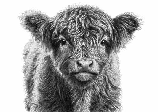 Highland Calf Fine Art Print — A4 landscape artwork