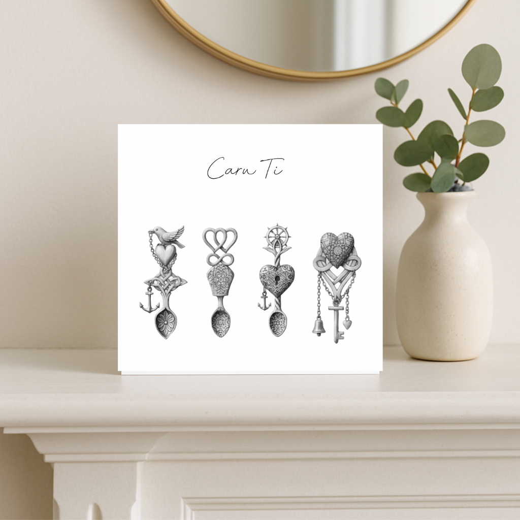 Caru Ti – Love Spoon Hand-Drawn Greeting Card | Welsh Expression of Love