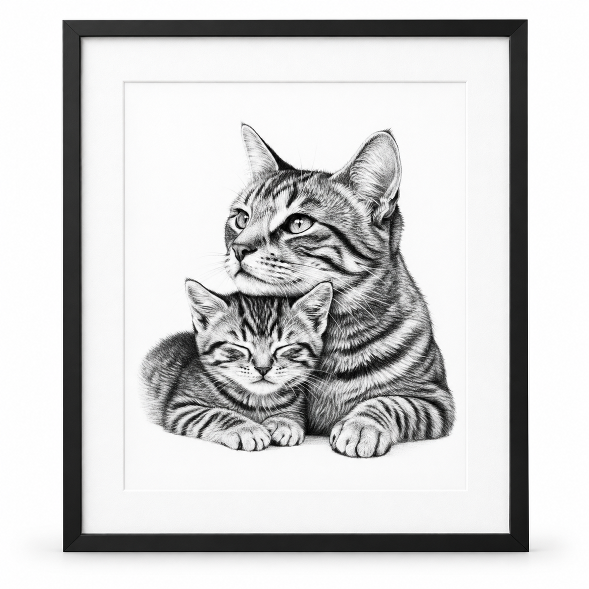 Cat and Kitten Fine Art Print in Black frame with white mount