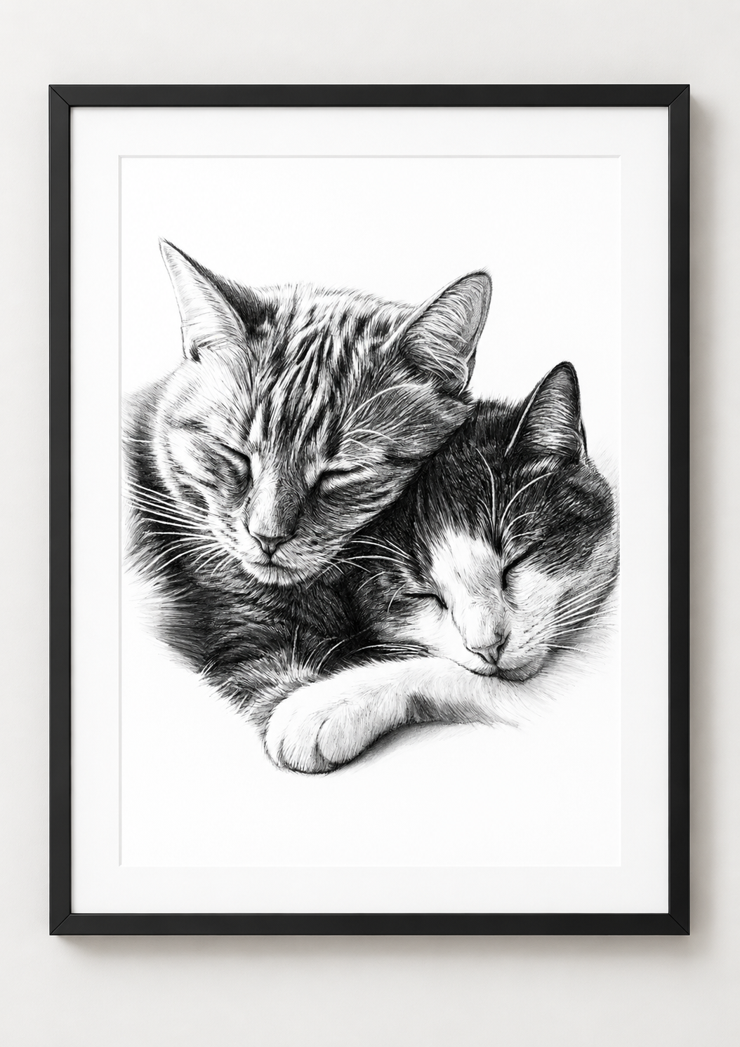 Sleeping Cats fine art black frame mockup in A4/A3 proportions