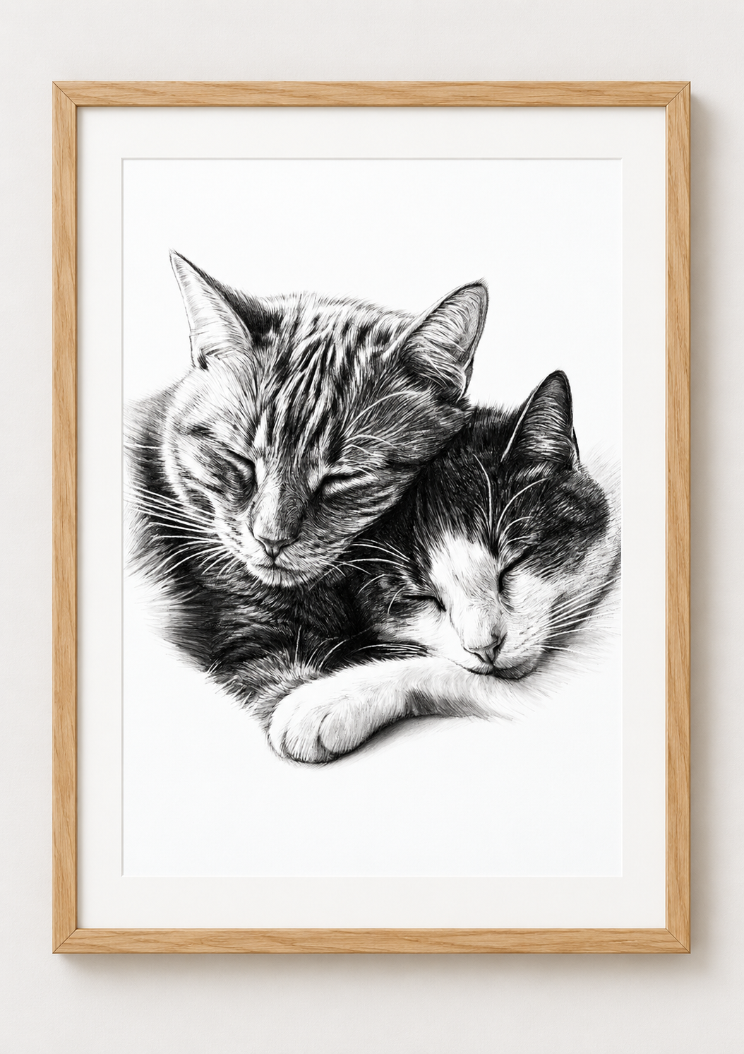 Sleeping Cats fine art oak frame mockup in A4/A3 proportions