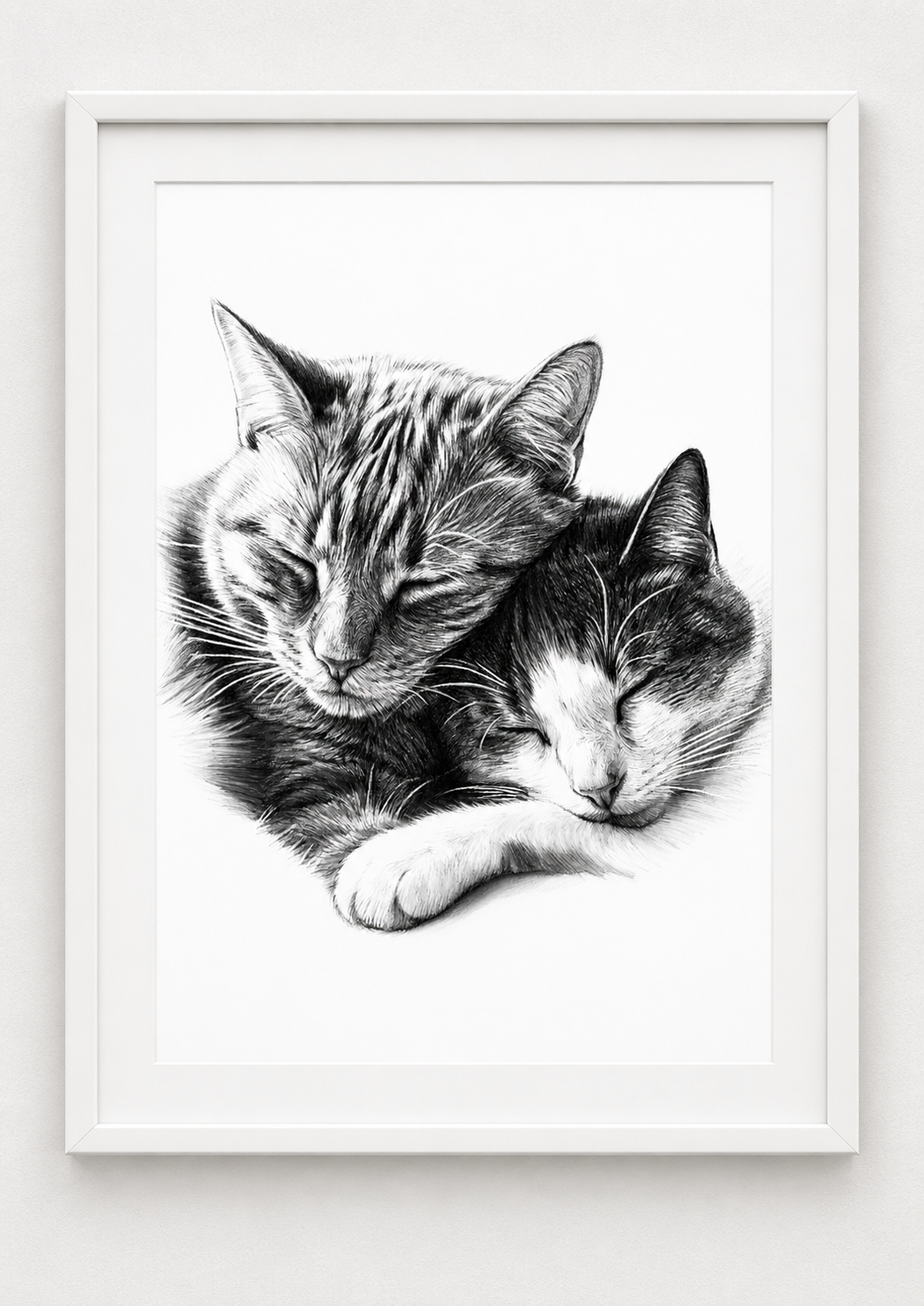 Sleeping Cats fine art white frame mockup in A4/A3 proportions
