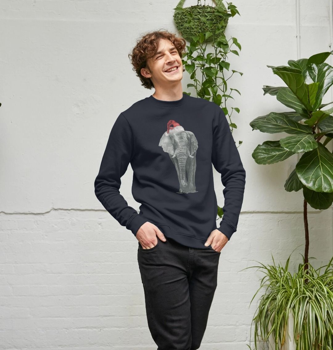 Men's Crew Neck Festive Elephant Sweater Certified Organic Cotton