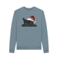 Stone Blue Woman's Crew Neck Festive Cat Sweater Certified Organic Cotton