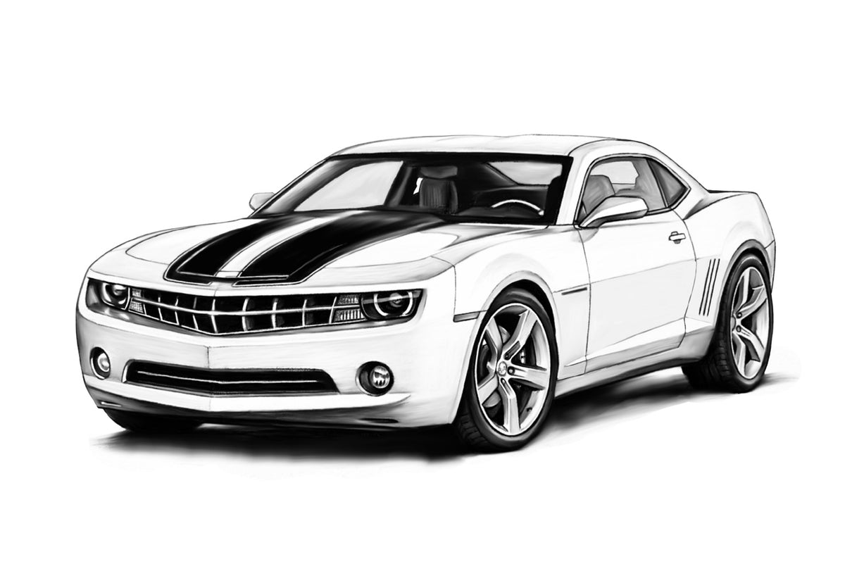 Hand-drawn Chevrolet Camaro muscle car fine art print