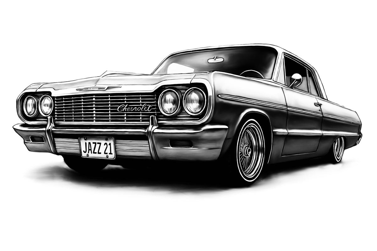Hand-drawn Chevrolet Impala classic American car fine art print