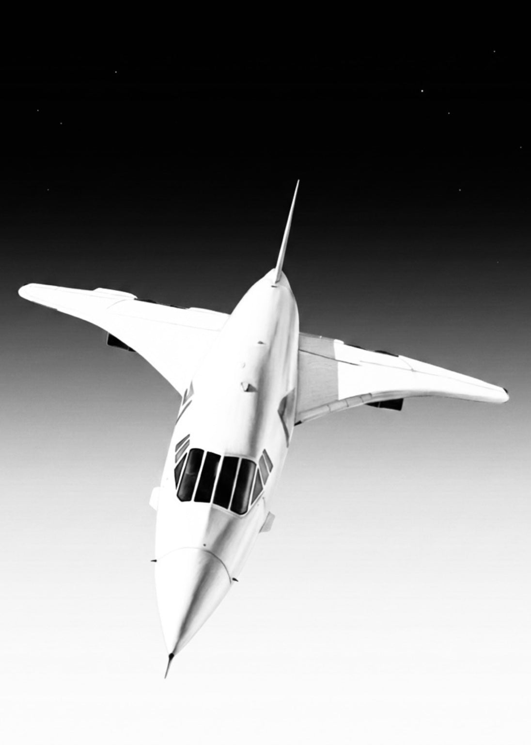 Concorde in flight monochrome aviation art print — unframed artwork