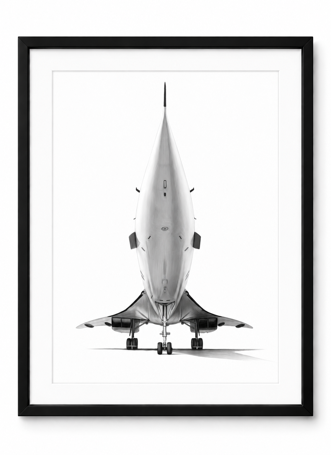Concorde Front View Fine Art Print with white mount and black frame