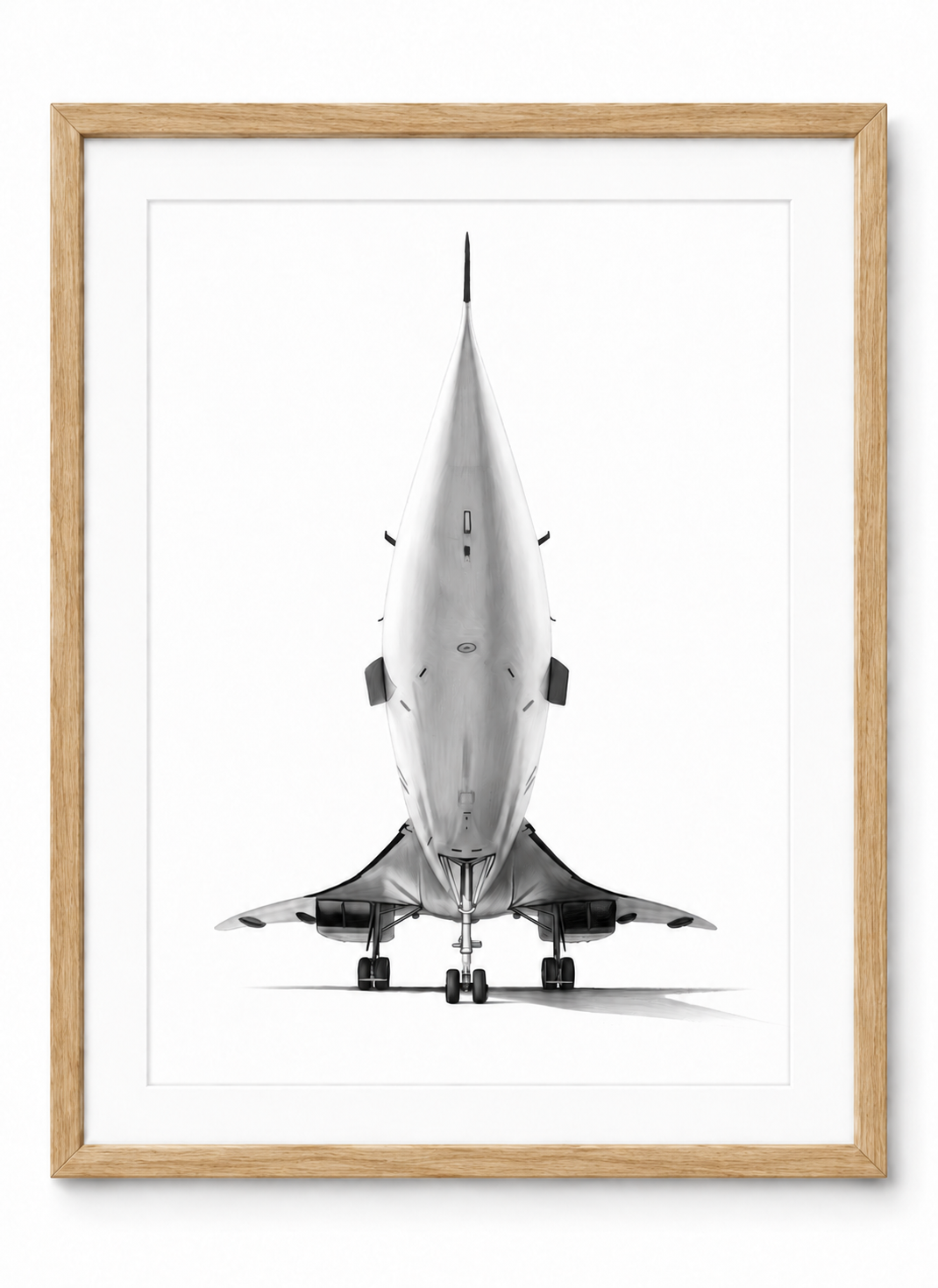Concorde Front View Fine Art Print with white mount and oak frame