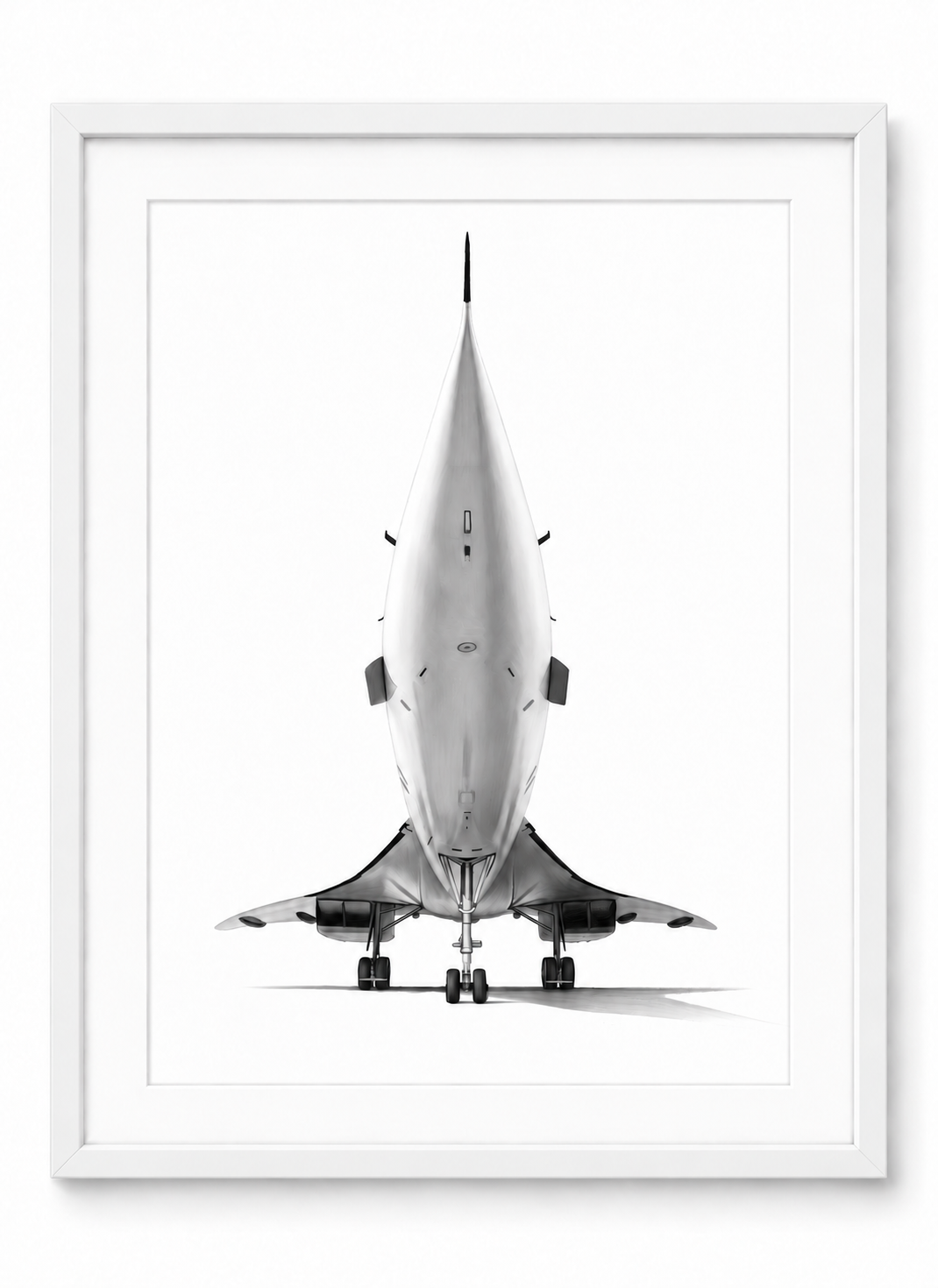 Concorde Front View Fine Art Print with white mount and white frame