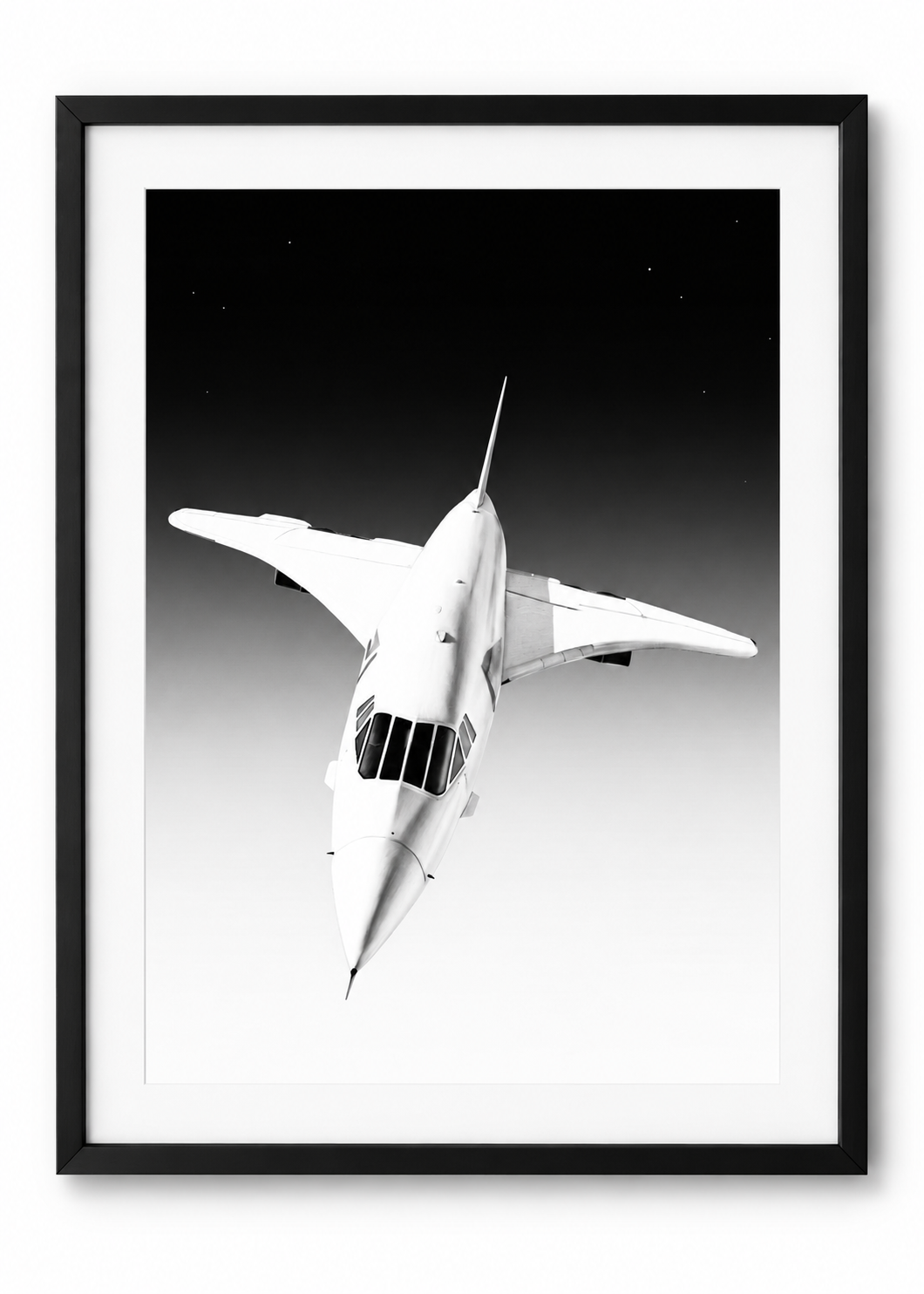 Concorde in flight print in Black frame with white mount