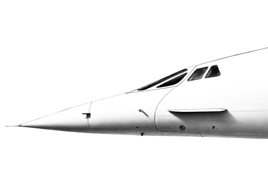 Hand-drawn Concorde nose greeting card, black and white