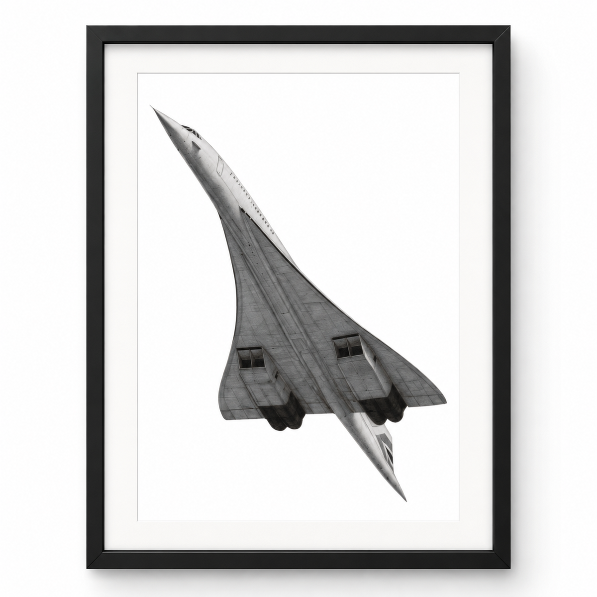 Concorde Take Off – Hand-Drawn Aviation Art in black frame