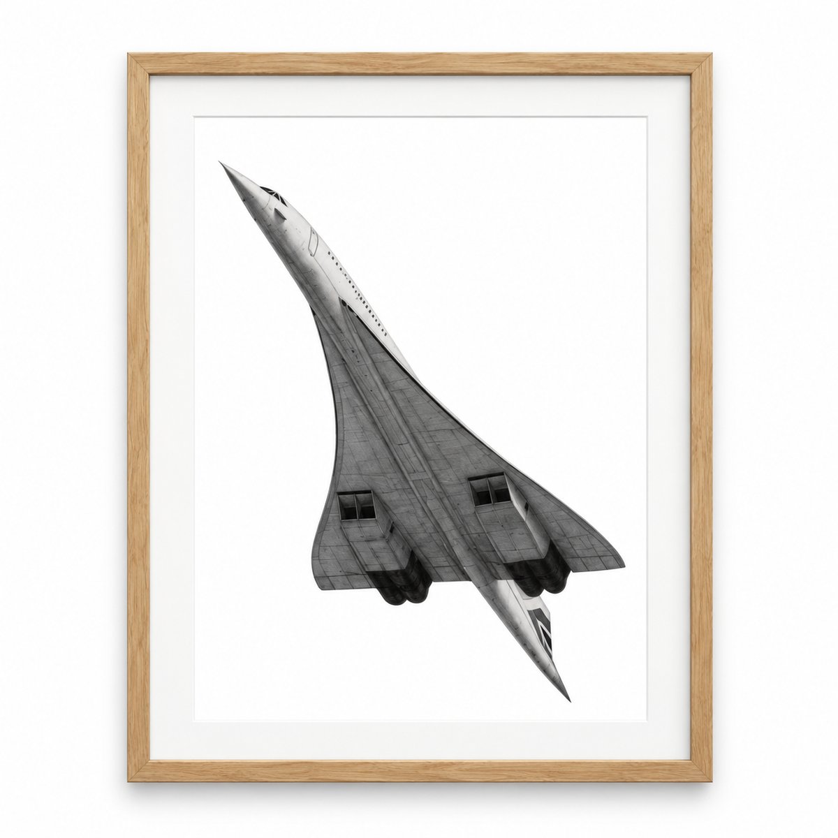 Concorde Take Off – Hand-Drawn Aviation Art in oak frame