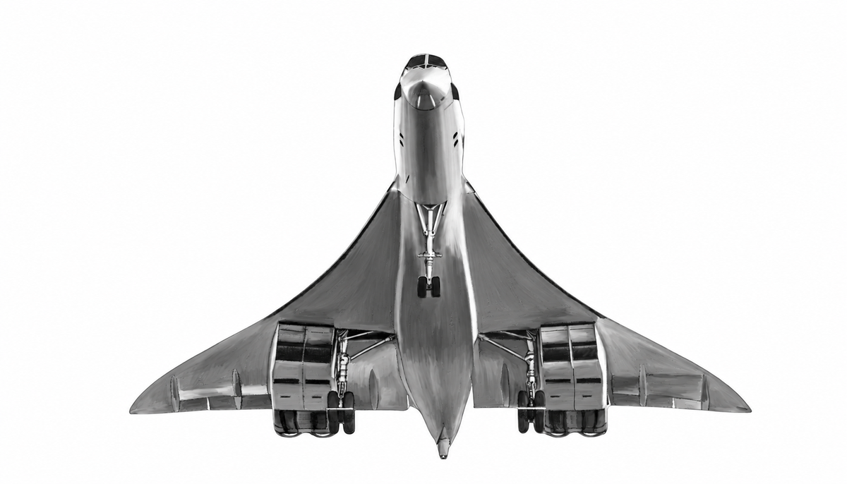 Monochrome Concorde underside artwork on a white background