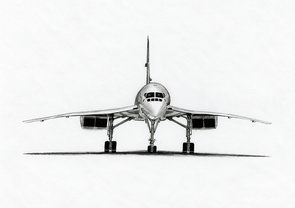 Concorde Aircraft Fine Art Print – Hand-Drawn Supersonic Plane Illustration — unframed artwork
