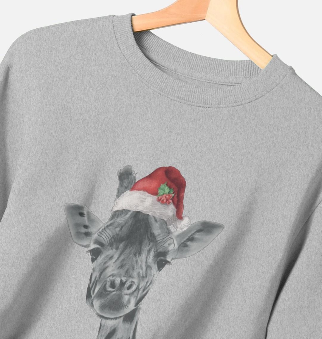 Women's Crew Neck Festive Solo Giraffe Sweater Certified Organic Cotton