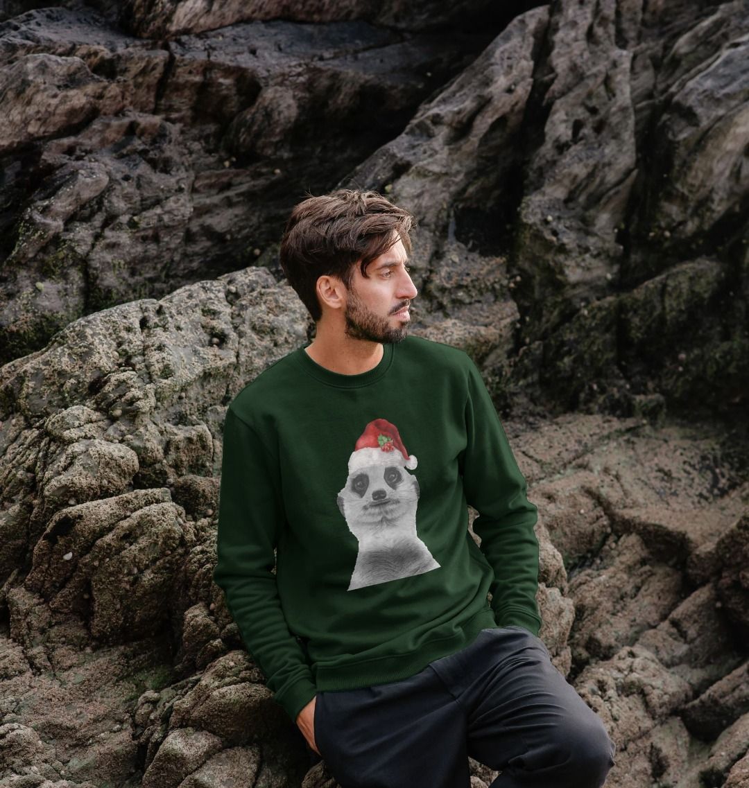 Men's Festive Meerkat Crew Neck Sweater Certified Organic Cotton