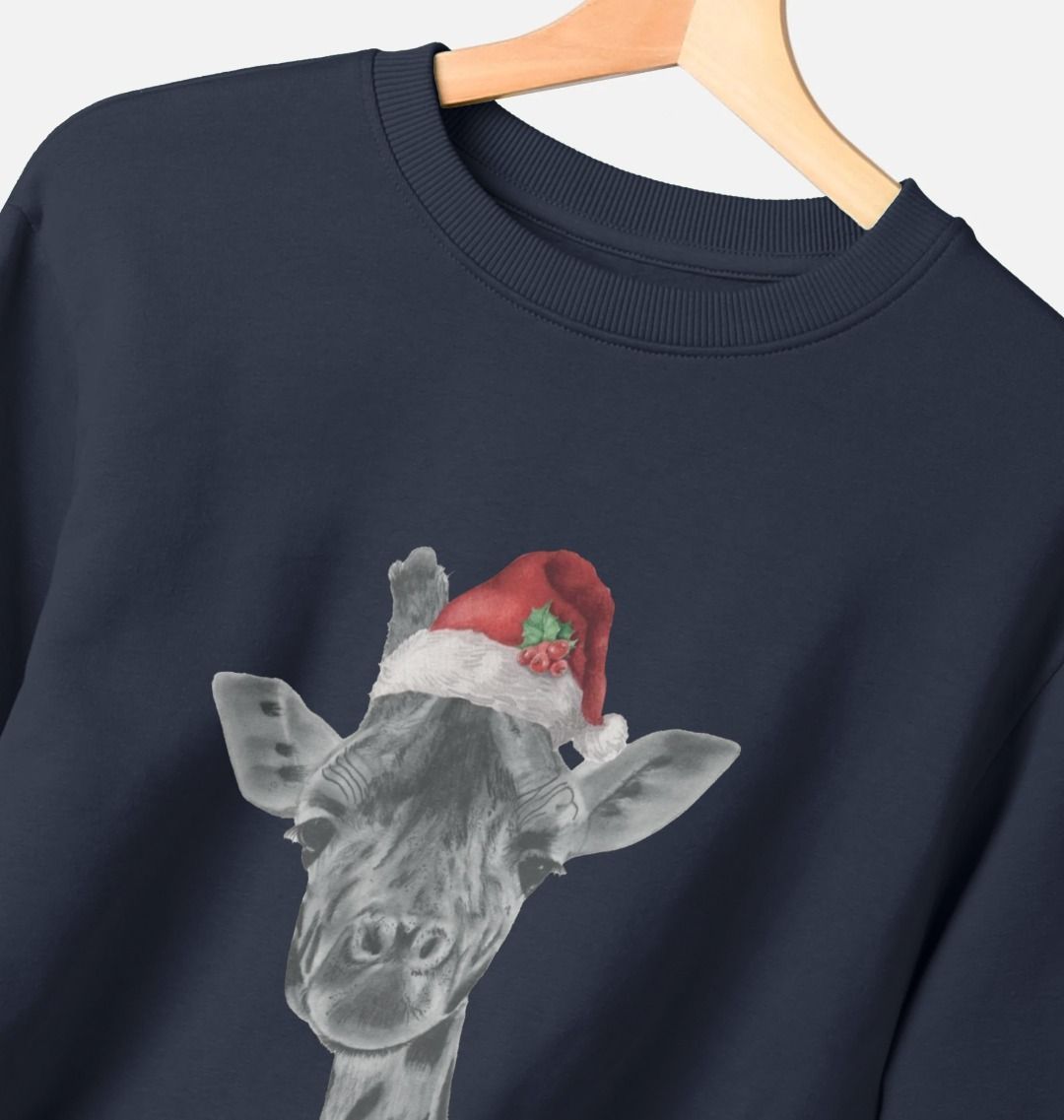 Women's Crew Neck Festive Solo Giraffe Sweater Certified Organic Cotton
