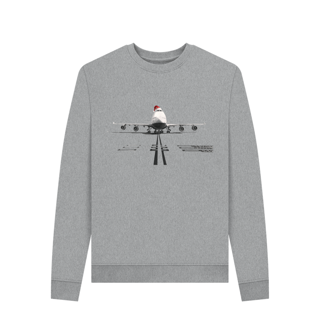 Light Heather Women's Crew Neck Festive 747 Aircraft Sweater Certified Organic Cotton