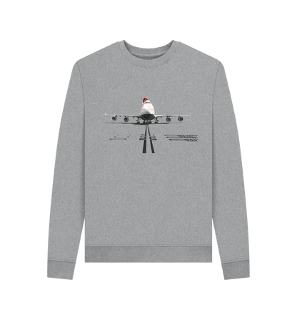 Light Heather Women's Crew Neck Festive 747 Aircraft Sweater Certified Organic Cotton