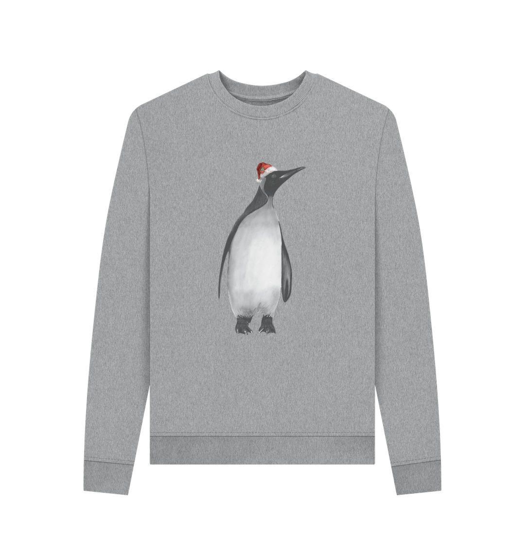 Light Heather Women's Crew Neck Festive Penguin Sweater Certified Organic Cotton