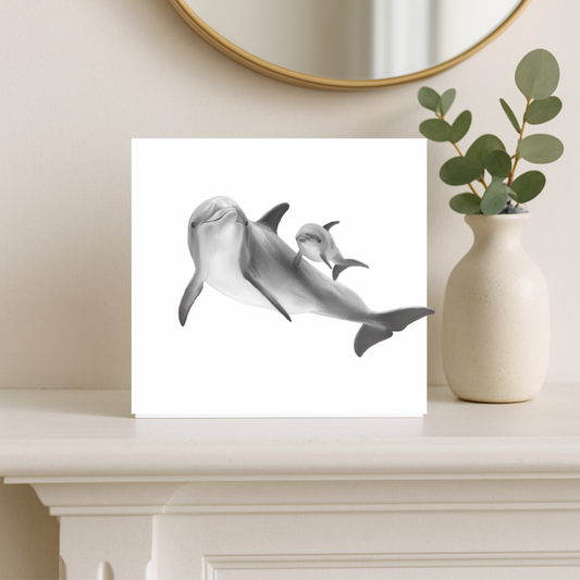 Dolphin Family hand-drawn greeting card