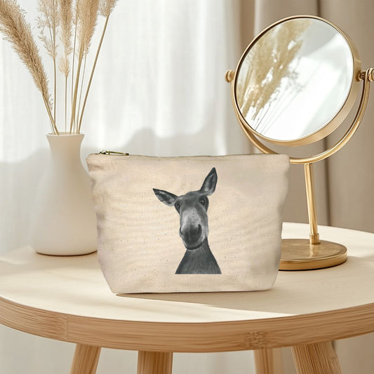 Donkey Pouch Bag – Hand-Drawn Design, Eco-Friendly Travel & Cosmetic Organizer