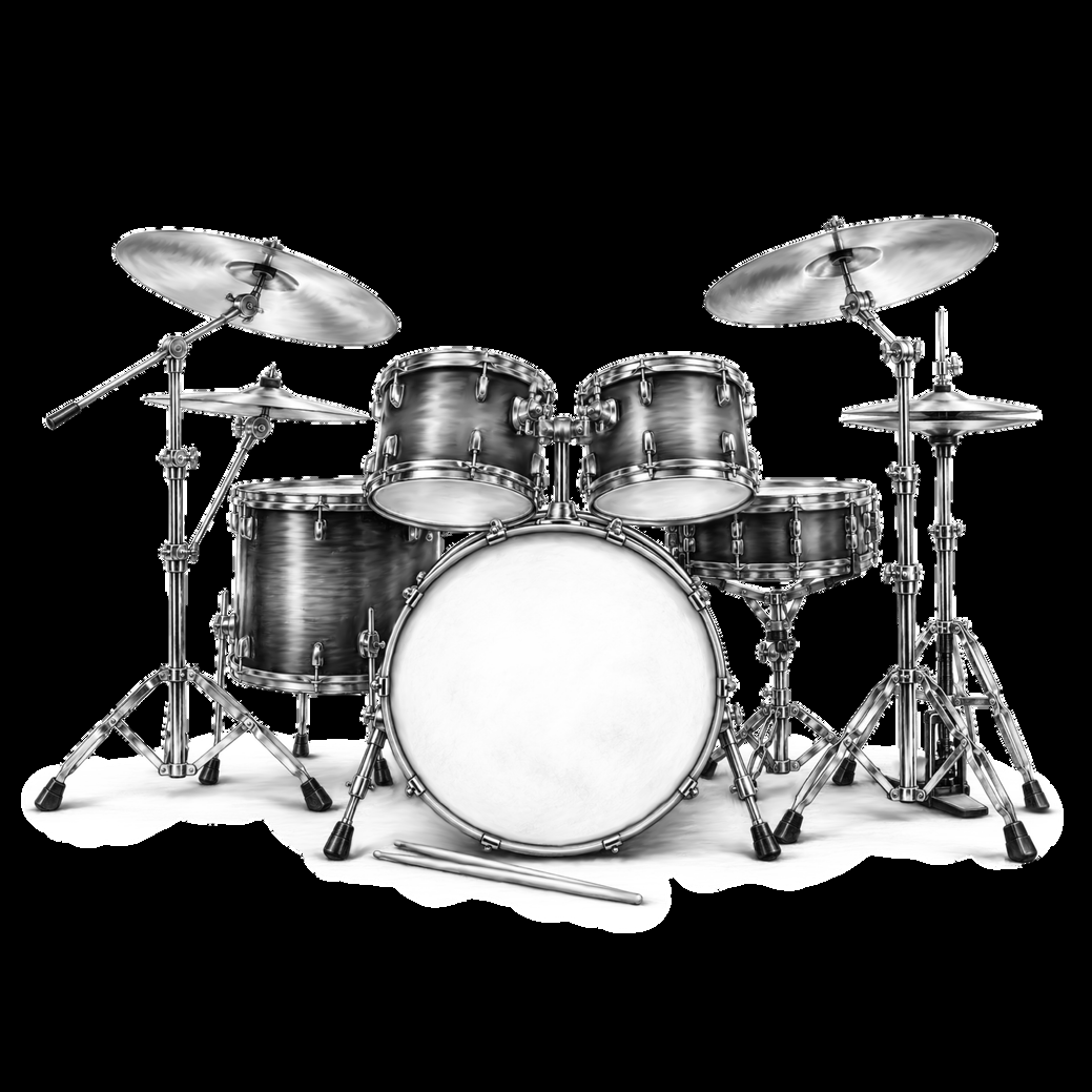 Drum Kit Hand-Drawn Greeting Card original monochrome artwork