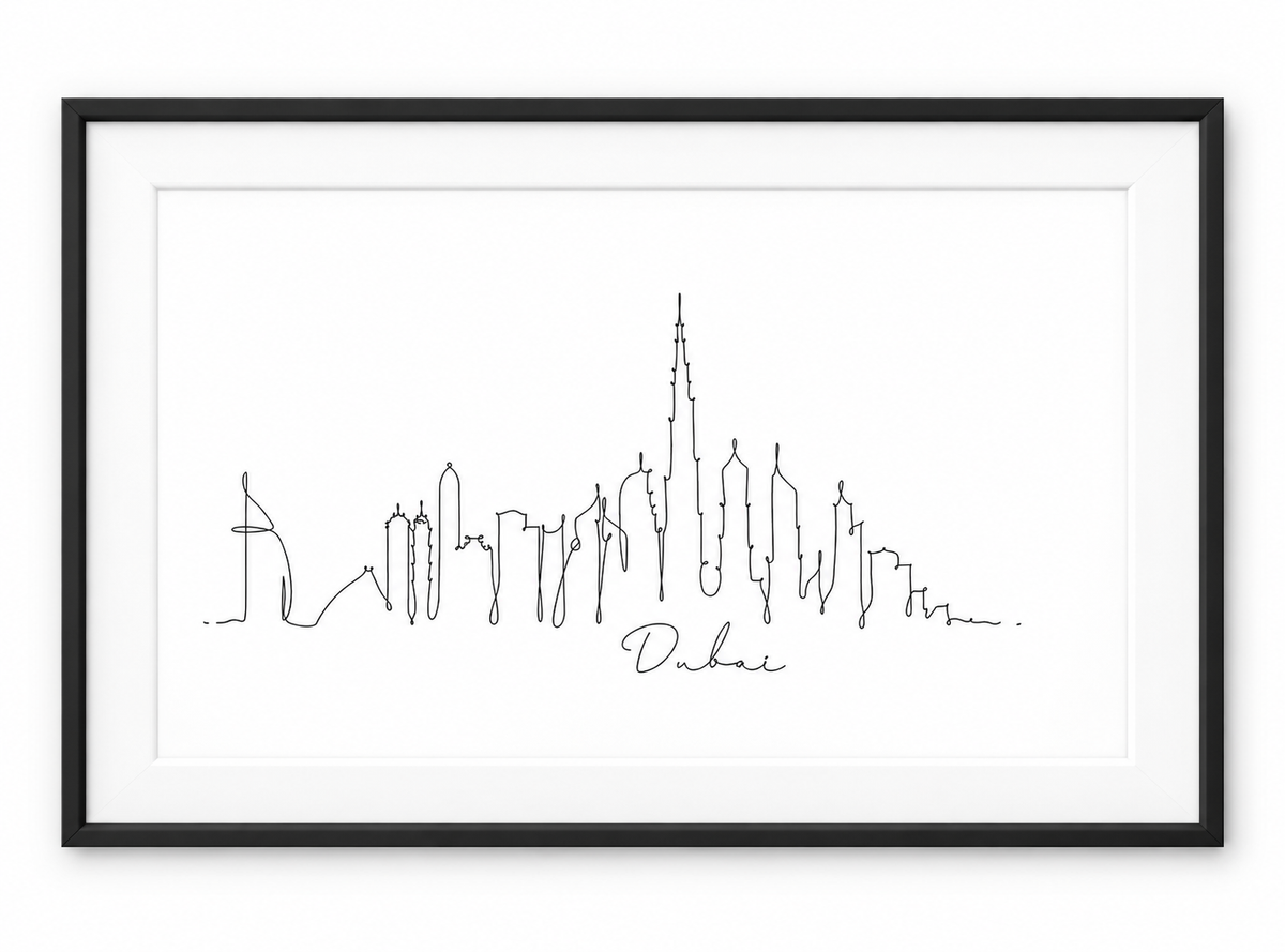 Dubai Skyline Print – Black frame with white mount