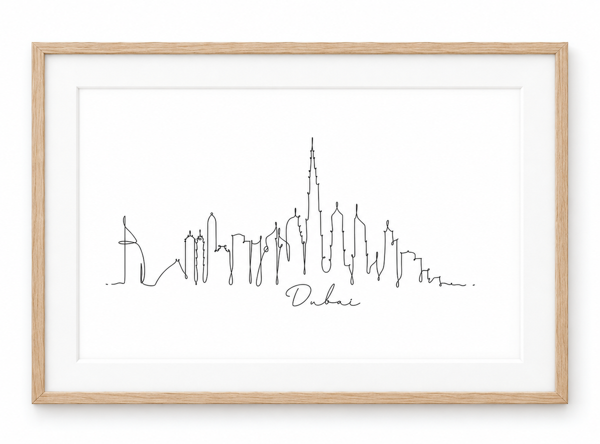 Dubai Skyline Print – Oak frame with white mount
