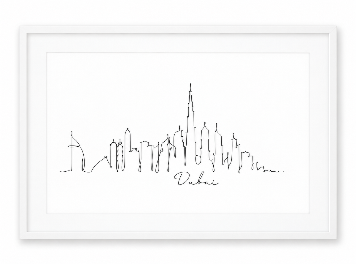 Dubai Skyline Print – White frame with white mount