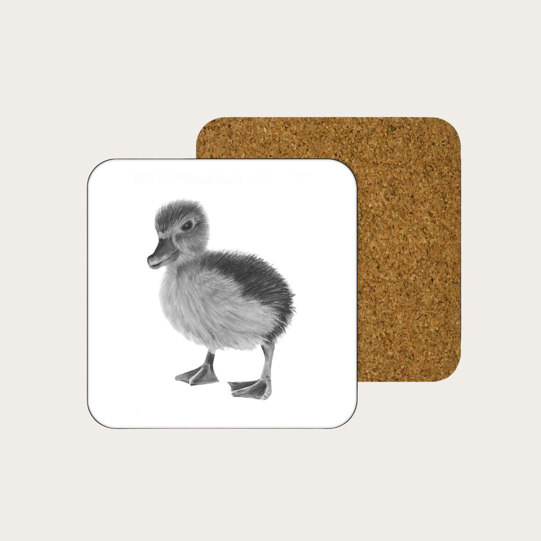Duckling Drinks Coaster From Libra Fine Arts .  Popular Sustainable duckling coaster, hand-drawn by Libra Fine Arts, featuring a charming duckling illustration. Eco-friendly and perfect for animal lovers.a wonderful birthday present or christmas present for wildlife and countryside lovers especially ducks and ducklings !