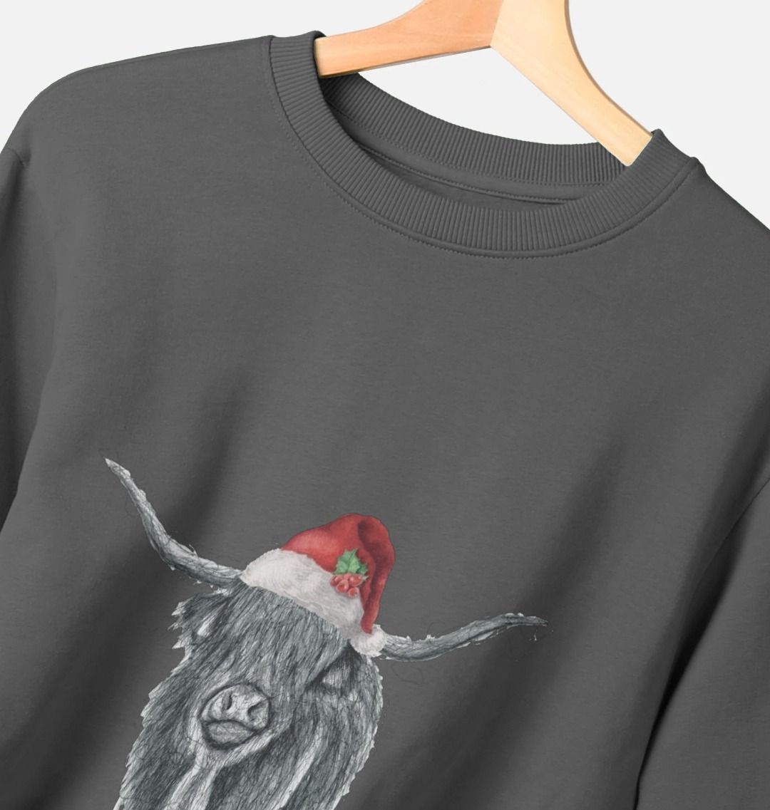 Men's Crew Neck Festive Highland Cow Sweater Certified Organic Cotton