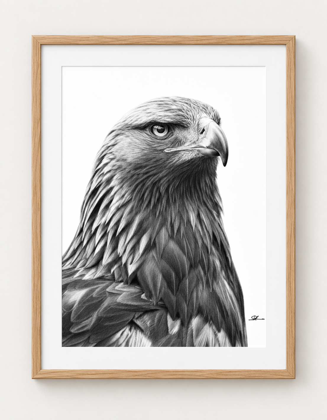Eagle Portrait Fine Art Print in Oak frame with white mount
