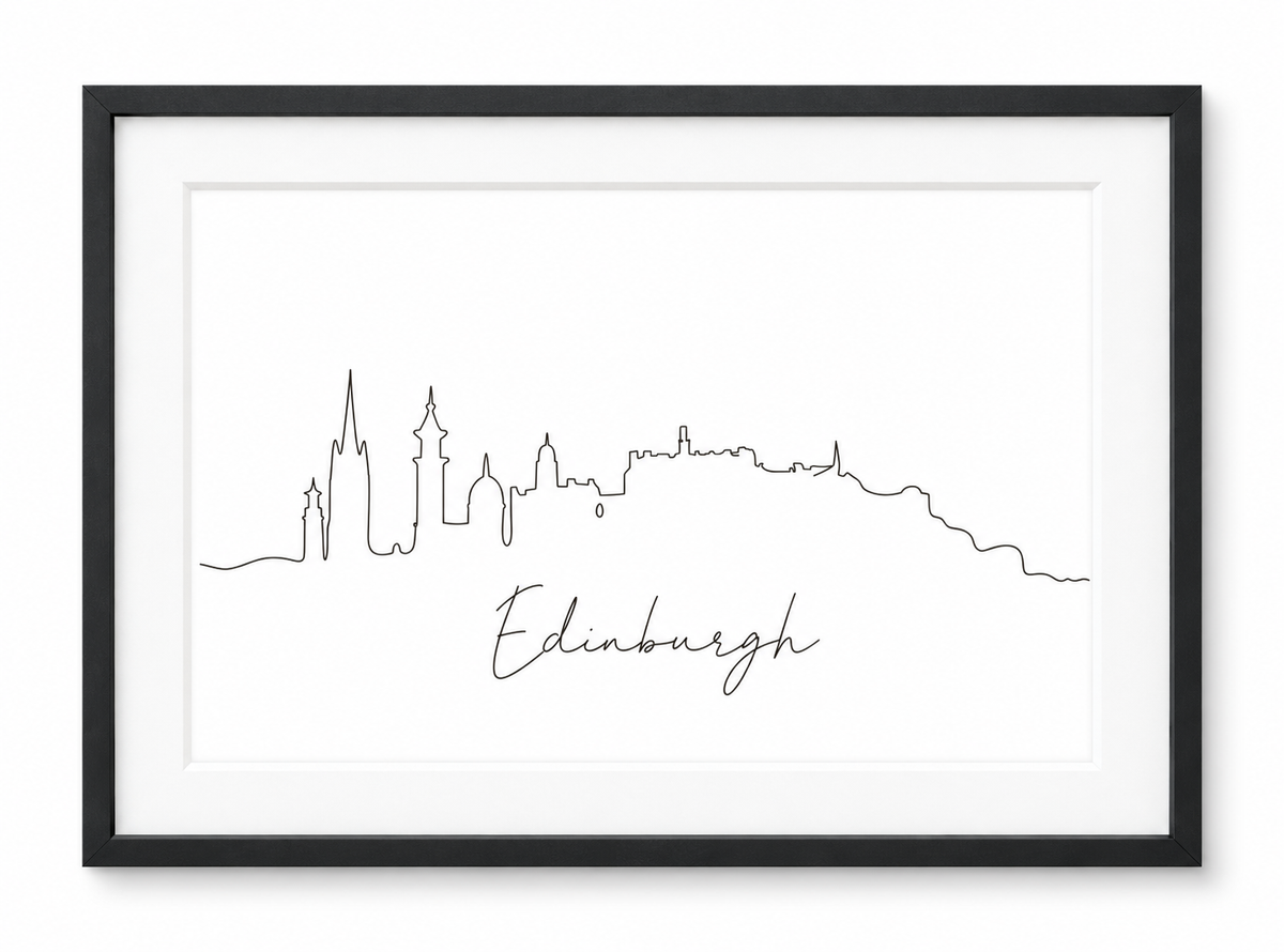 Edinburgh Skyline Print – Black frame with white mount