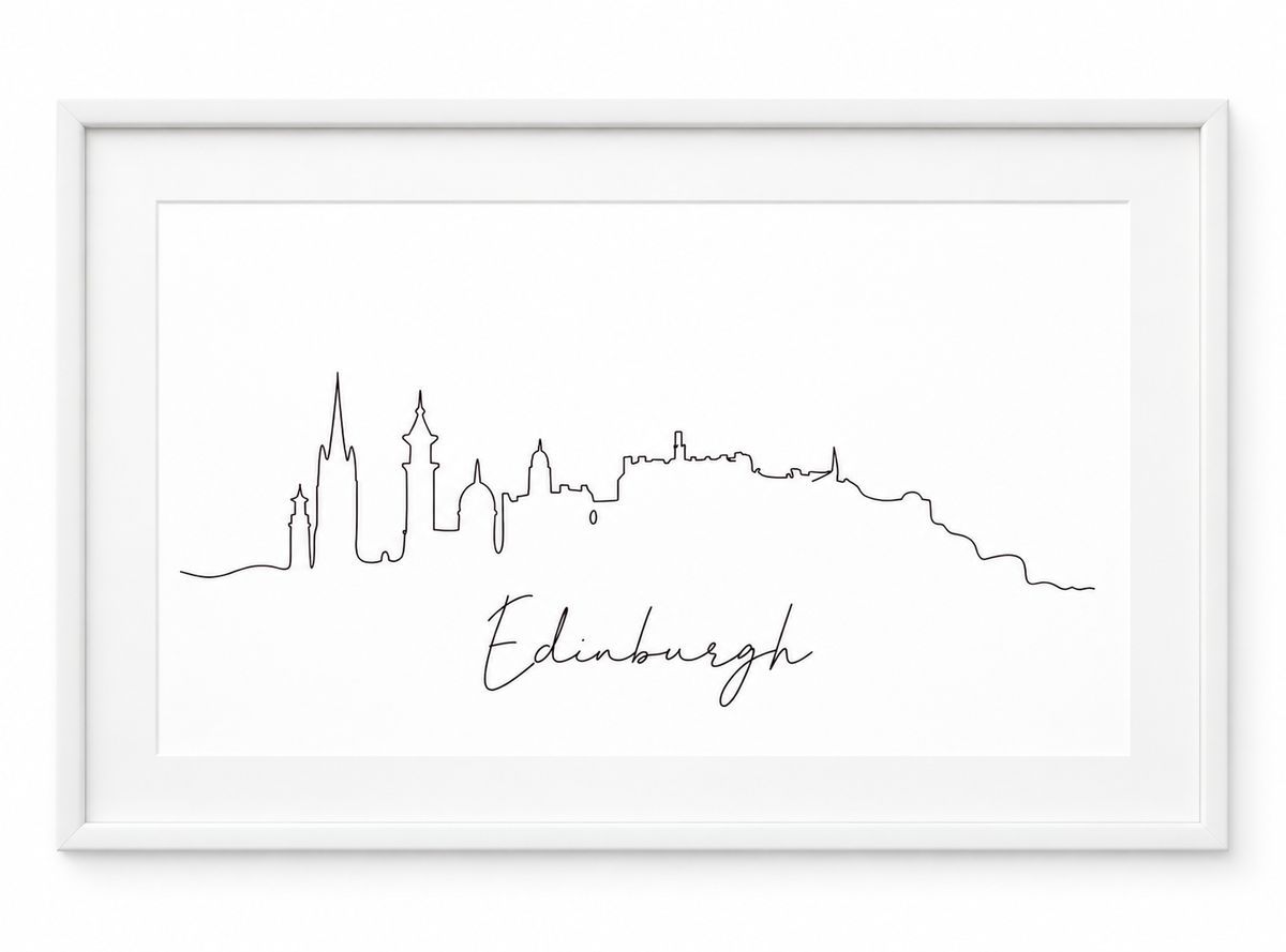 Edinburgh Skyline Print – White frame with white mount