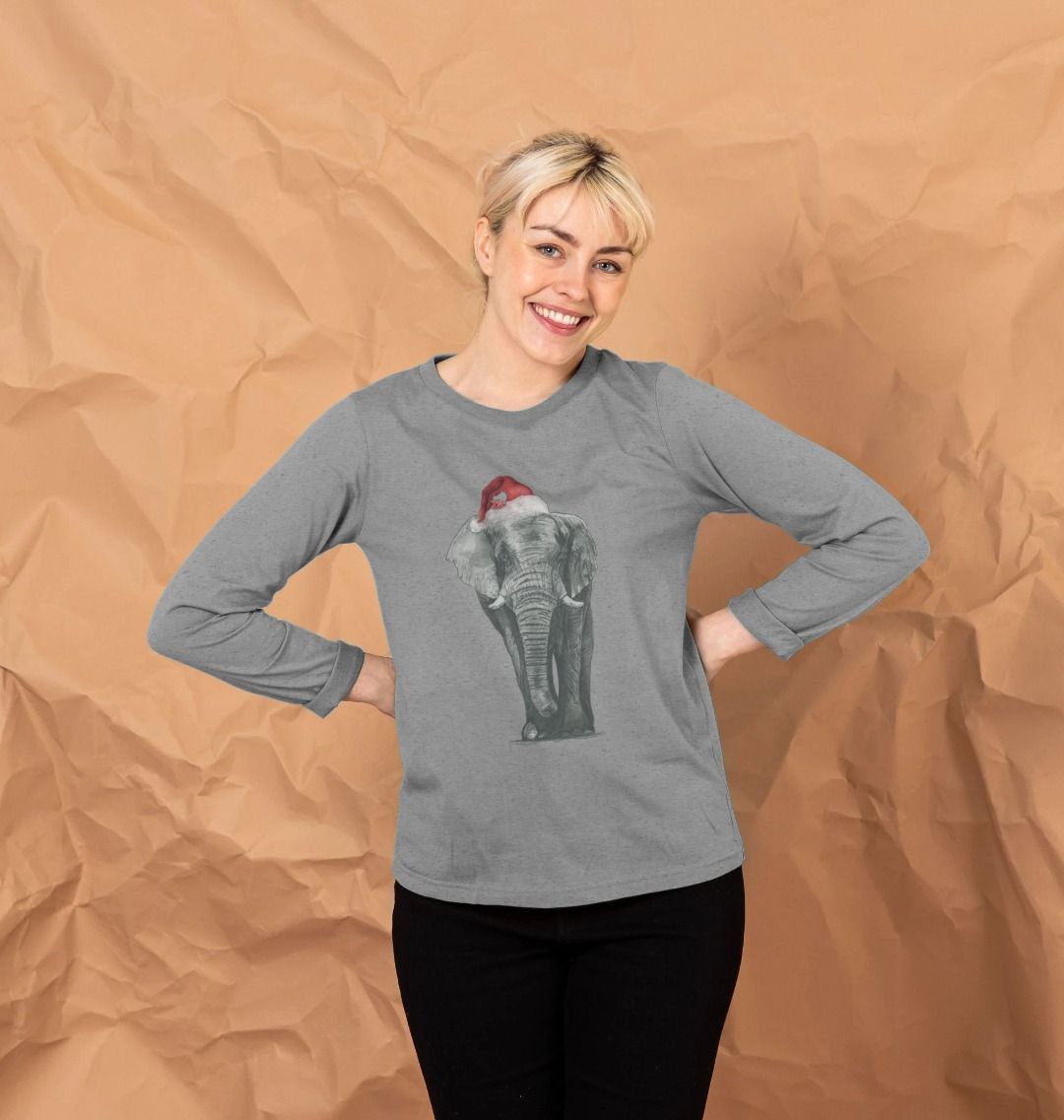 Women's Crew Neck Festive Elephant Sweater Certified Organic Cotton