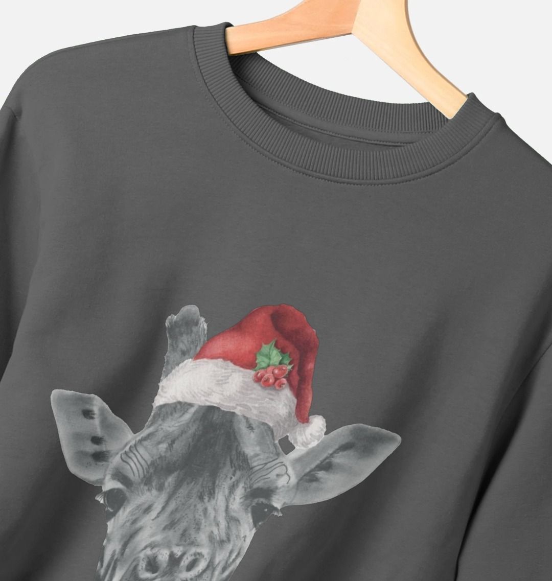 Men's Crew Neck Festive Giraffe Sweater Certified Organic Cotton