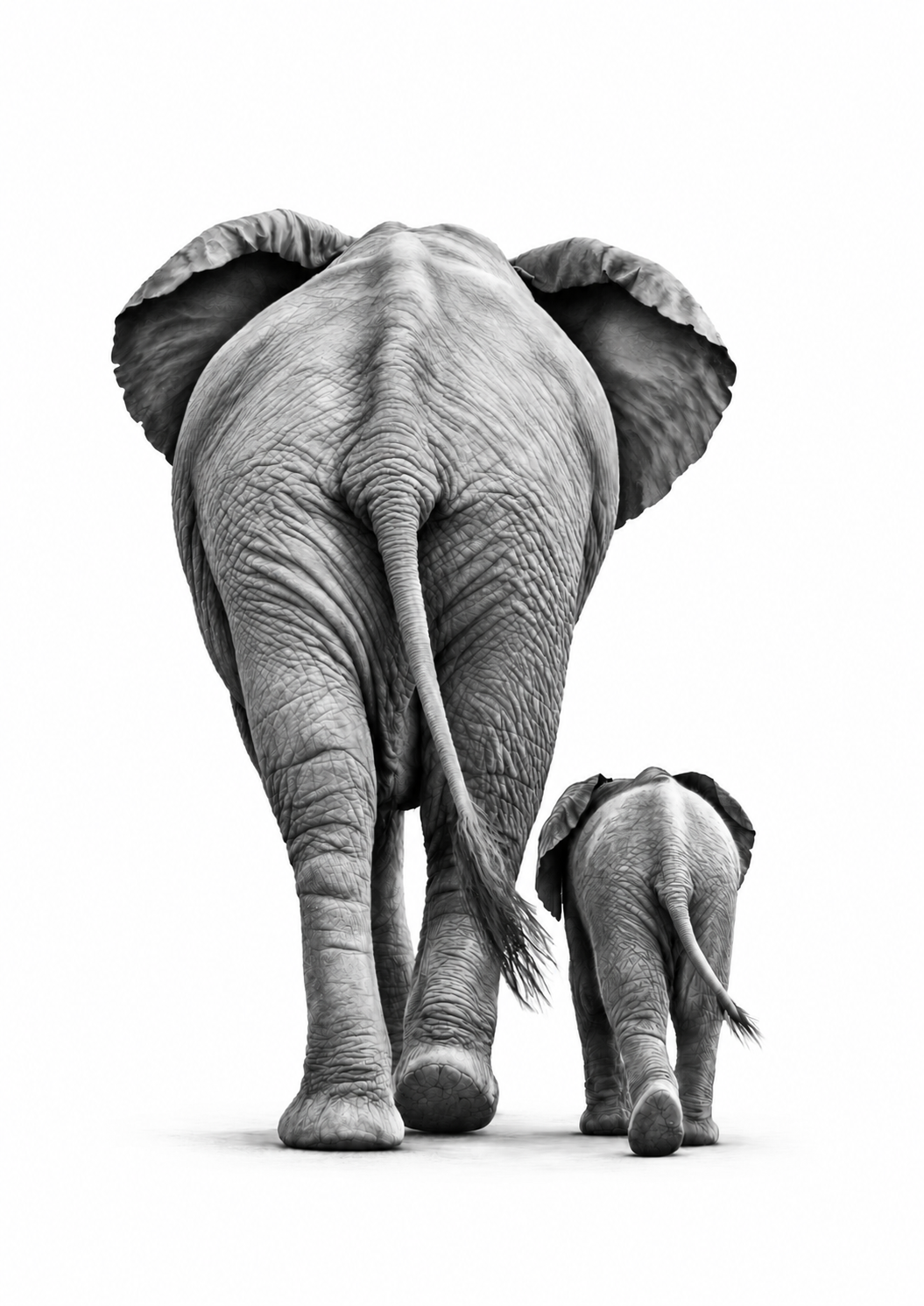 Elephant and Calf Fine Art Print, rectangular A4 portrait artwork