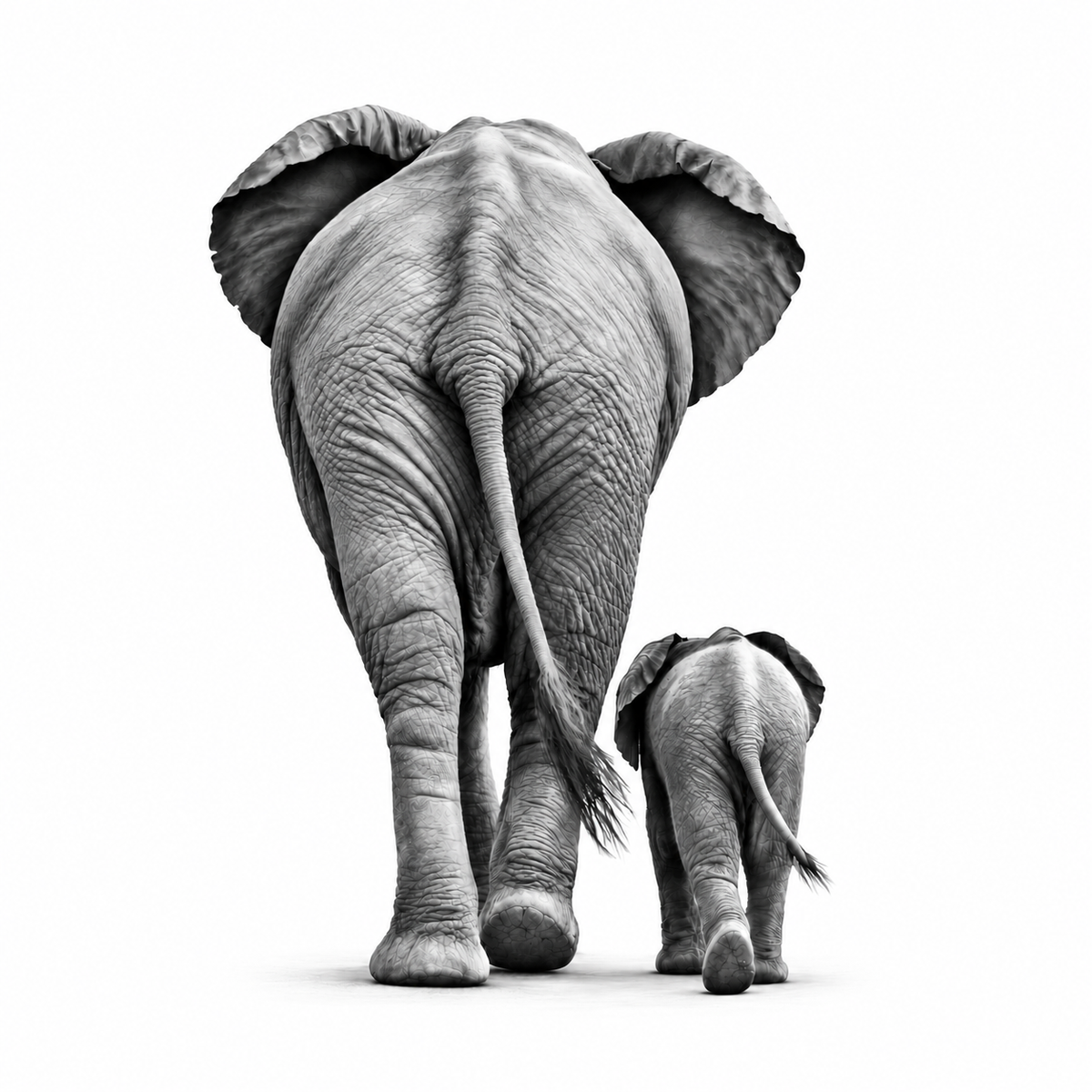 Elephant and calf greeting card — white-background card front