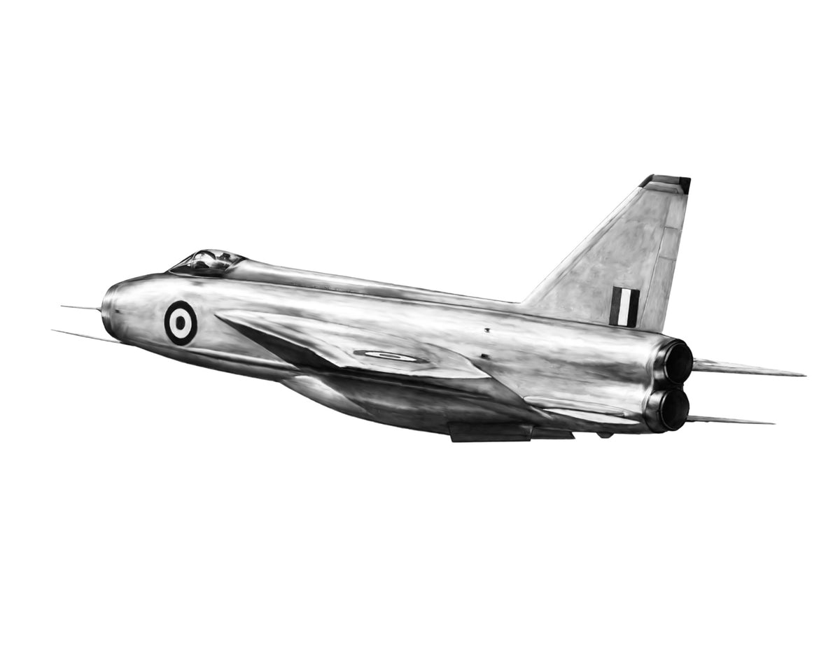 English Electric Lightning monochrome aircraft artwork on white