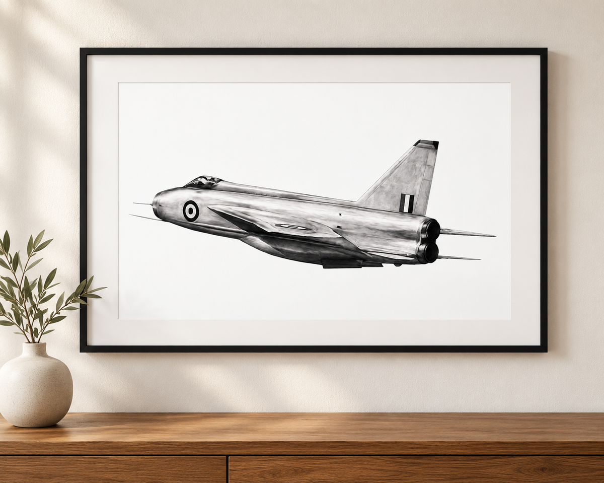 English Electric Lightning print in black frame with white mount