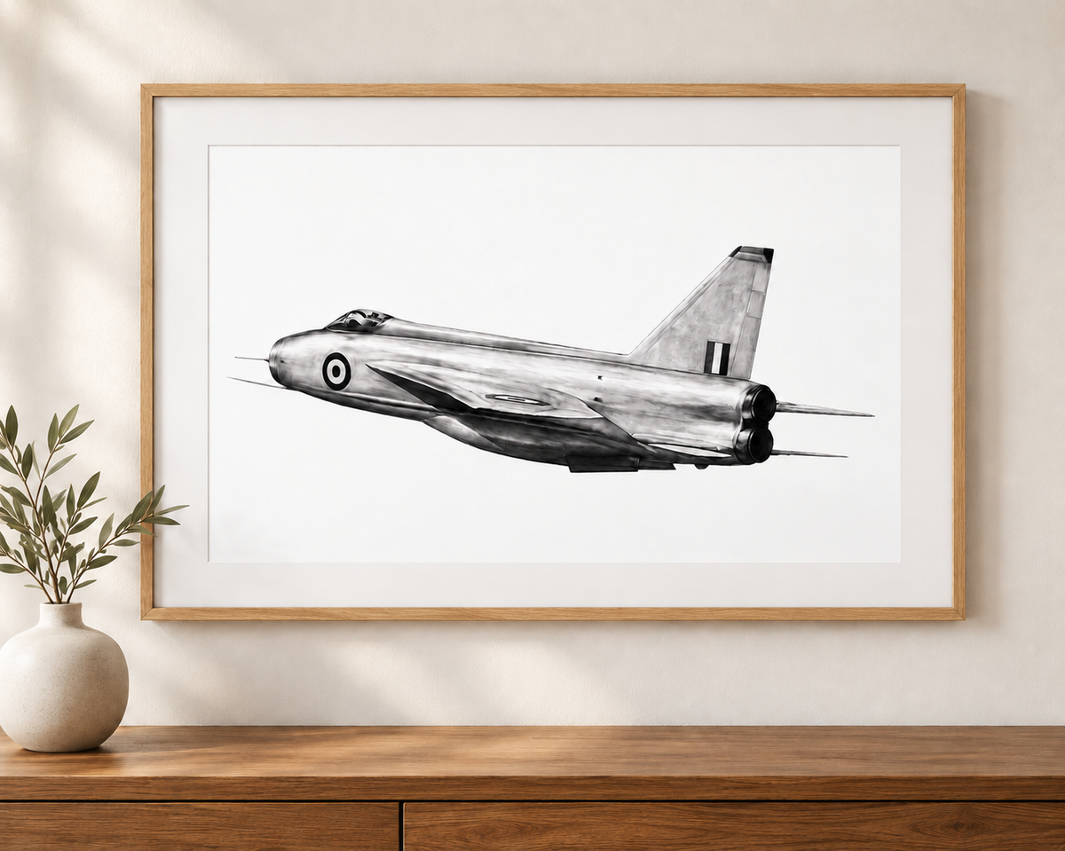 English Electric Lightning print in oak frame with white mount